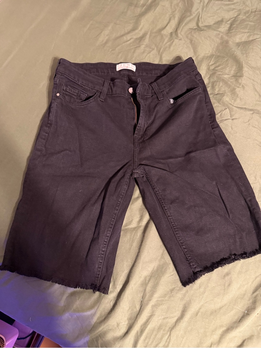 Black High-Rise Jean Shorts with Raw Hem